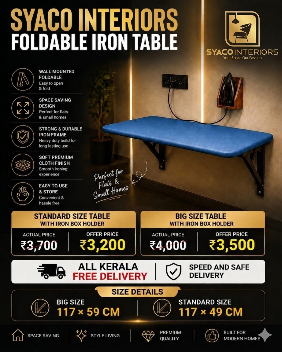 SYACO Wall Mounted Ironing Board Foldable, Space Saving Iron Table for Home, Compact Wall Mount Ironing Station with Heavy Duty Brackets